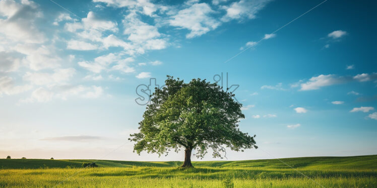 A lonely tree in a green field - Starpik Stock