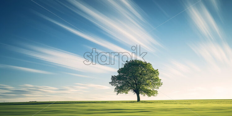 A lonely tree in a green field - Starpik Stock