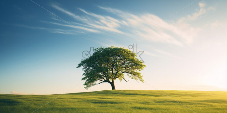 A lonely tree in a green field - Starpik Stock