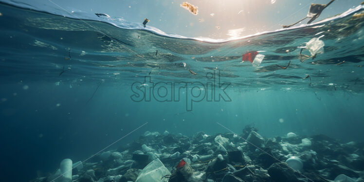 A lot of waste that pollutes the water of an aquatic pool - Starpik Stock