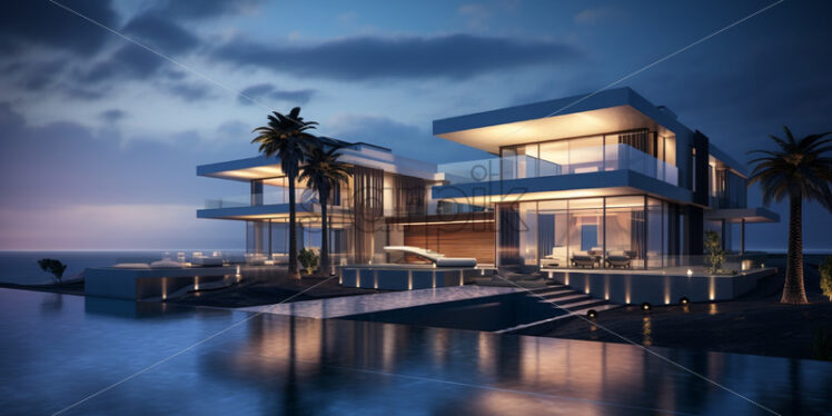 A luxury house on the shore of an ocean - Starpik Stock