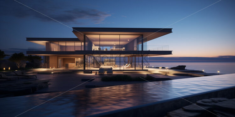 A luxury house on the shore of an ocean - Starpik Stock