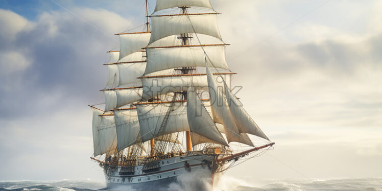 A majestic ship floats on the waves - Starpik Stock