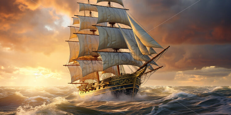 A majestic ship floats on the waves - Starpik Stock