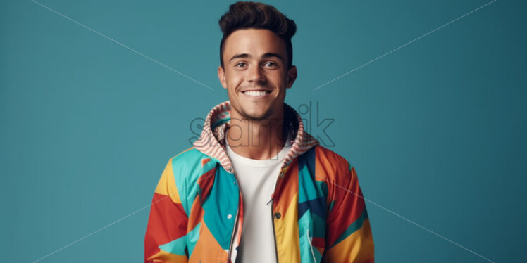 A man in colorful clothes on a blue background - Starpik Stock