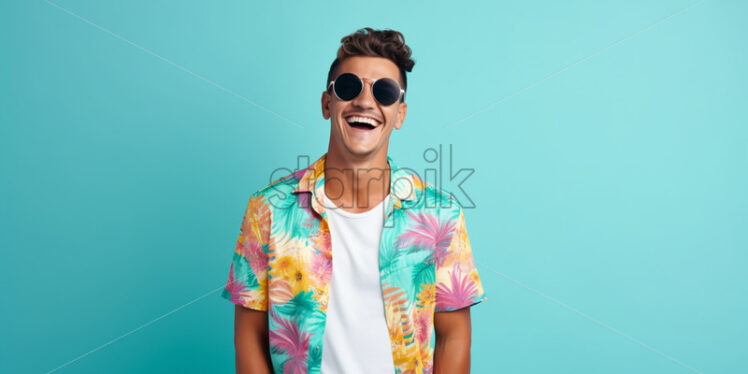 A man in colorful clothes on a blue background - Starpik Stock