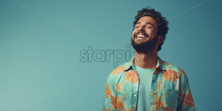 A man in colorful clothes on a blue background - Starpik Stock