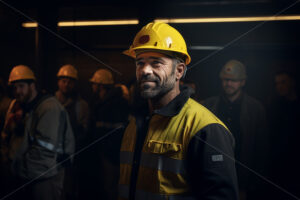 A man with a yellow protective helmet in the foreground - Starpik Stock