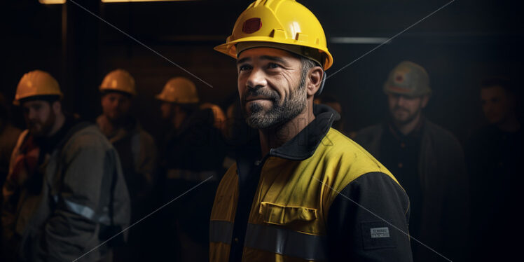 A man with a yellow protective helmet in the foreground - Starpik Stock