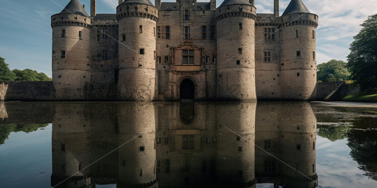 A medieval castle on the shore of a lake - Starpik Stock