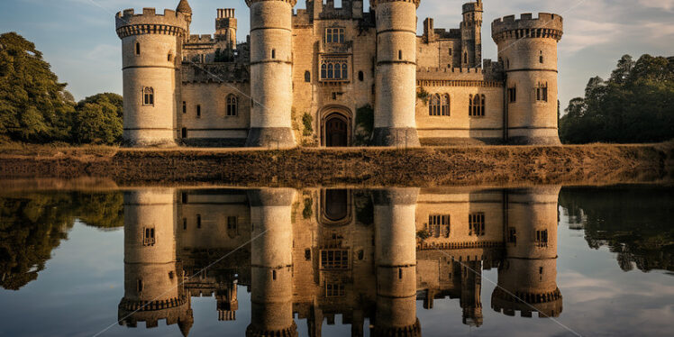 A medieval castle on the shore of a lake - Starpik Stock