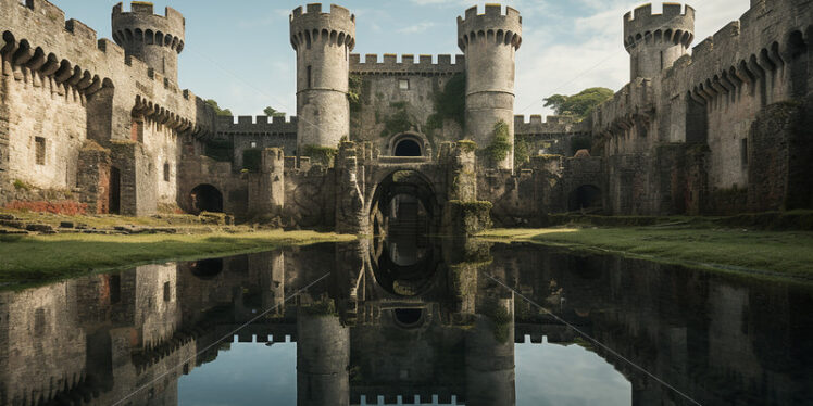 A medieval castle on the shore of a lake - Starpik Stock