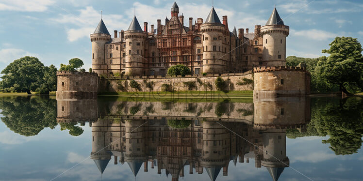 A medieval castle on the shore of a lake - Starpik Stock