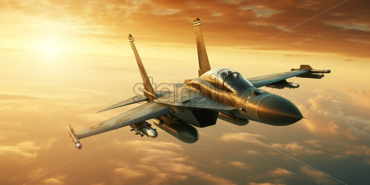 A military fighter jet in a sunset sky - Starpik Stock