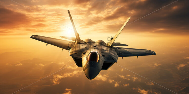 A military fighter jet in a sunset sky - Starpik Stock