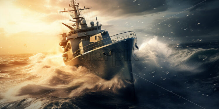 A military vessel through the waves attacked - Starpik Stock