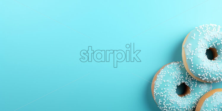 A minimalist background with donuts on blue - Starpik Stock