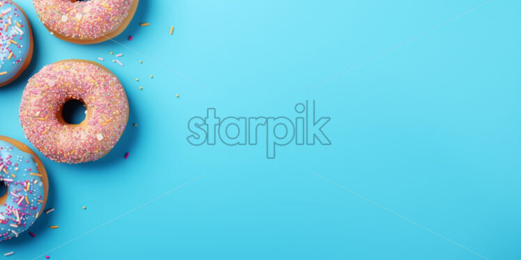 A minimalist background with donuts on blue - Starpik Stock