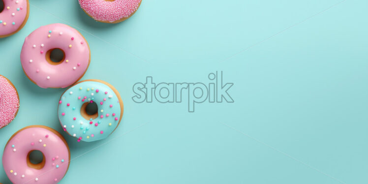 A minimalist background with donuts on blue - Starpik Stock