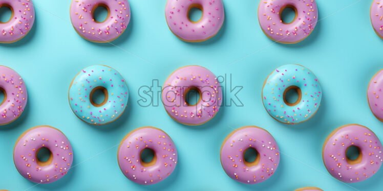 A minimalist background with donuts on blue - Starpik Stock