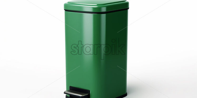 A modern green trash can on a white background - Starpik Stock