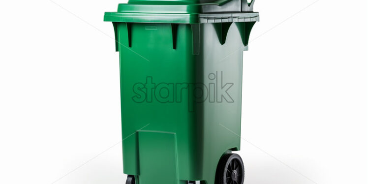 A modern green trash can on a white background - Starpik Stock