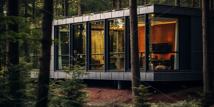 A modern house in a forest on the bank of a river - Starpik Stock