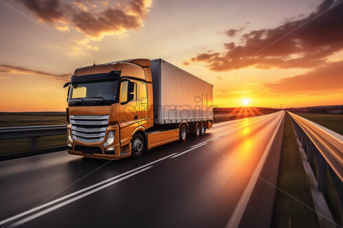 A modern truck driving on a highway - Starpik Stock