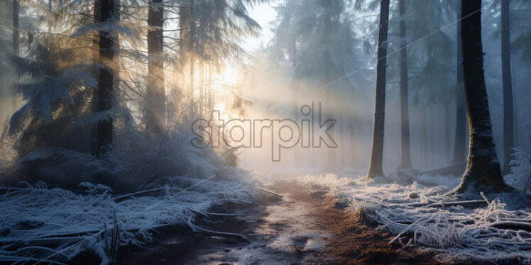 A morning in a frozen forest - Starpik Stock