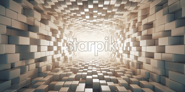 A mosaic of white cubes in perspective, forming a tunnel - Starpik Stock