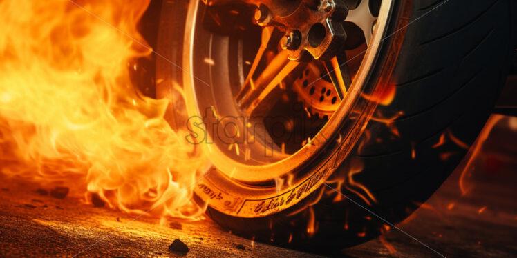 A motorcycle wheel on fire - Starpik Stock