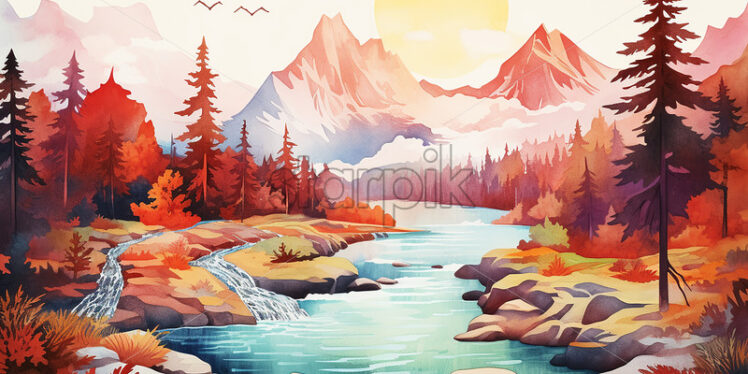 A mountain landscape created in watercolor - Starpik Stock