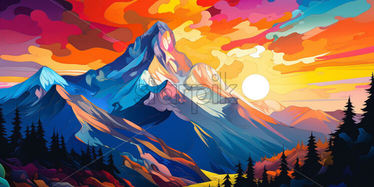 A mountain landscape in pop art style - Starpik Stock