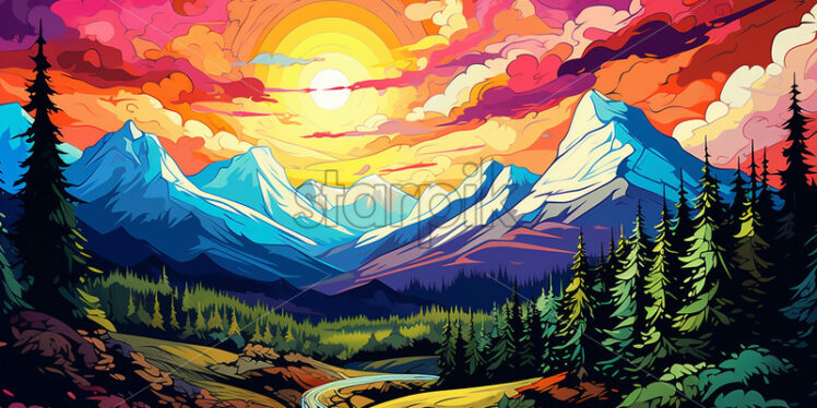 A mountain landscape in pop art style - Starpik Stock