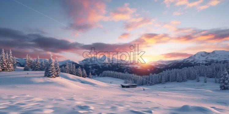 A mountain landscape with a lot of snow - Starpik Stock