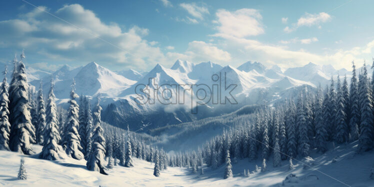 A mountainous plain full of snow - Starpik Stock