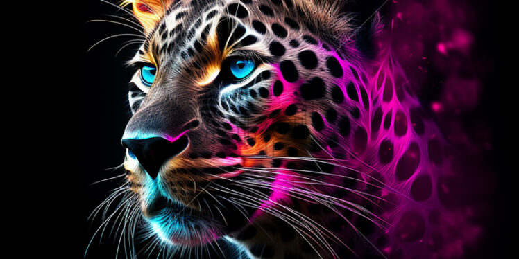 A neon leopard on a black background - Starpik Stock