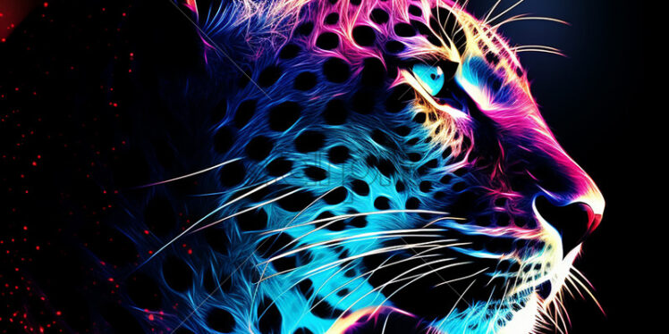 A neon leopard on a black background - Starpik Stock