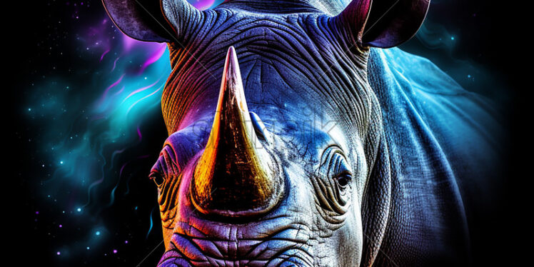 A neon rhinoceros on a black background - Starpik Stock