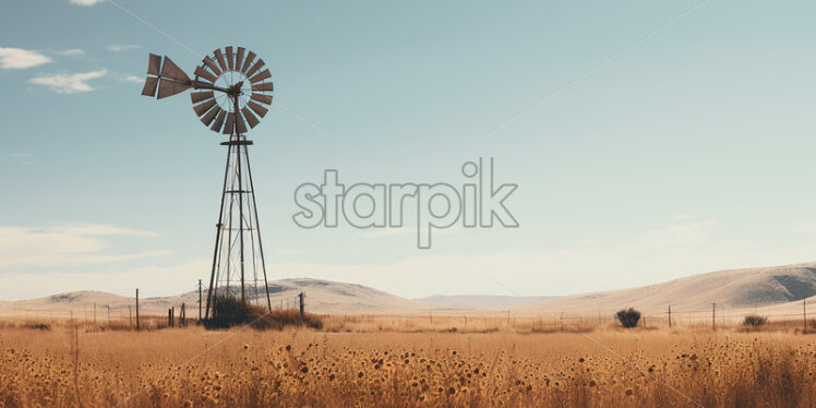 A old windmill in a field - Starpik Stock