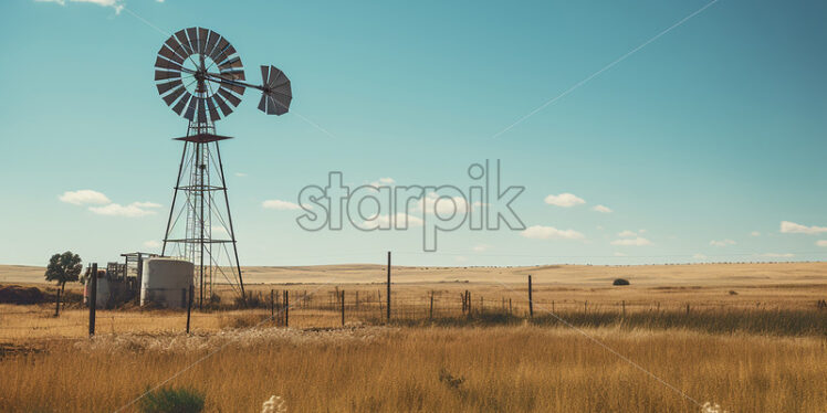 A old windmill in a field - Starpik Stock