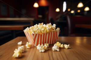 A packet of popcorn on a table in a cafe - Starpik Stock