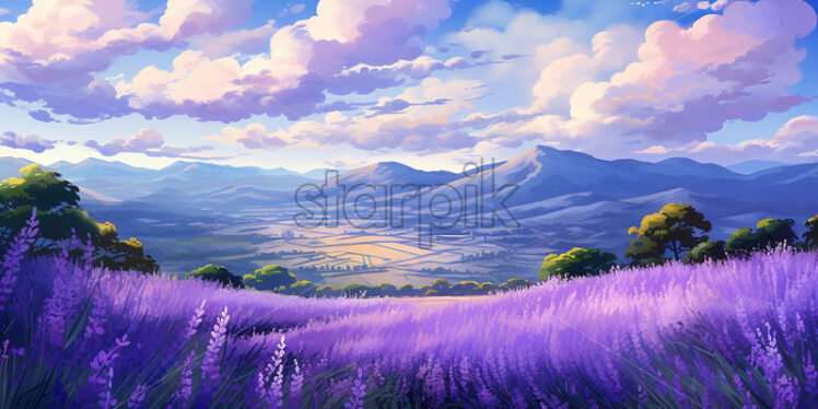 A painting of a field of lavender, digital painting - Starpik Stock