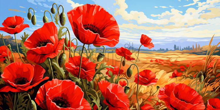 A painting of a field of poppies, digital painting - Starpik Stock