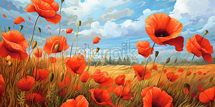 A painting of a field of poppies, digital painting - Starpik Stock