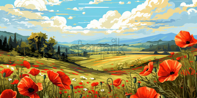 A painting of a field of poppies, digital painting - Starpik Stock