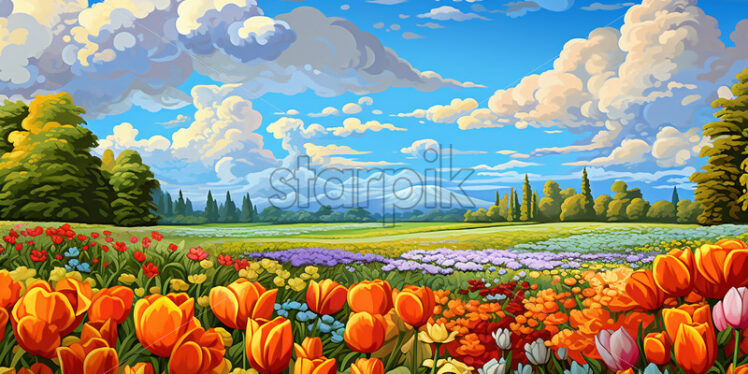 A painting of a field of tulips, digital painting - Starpik Stock