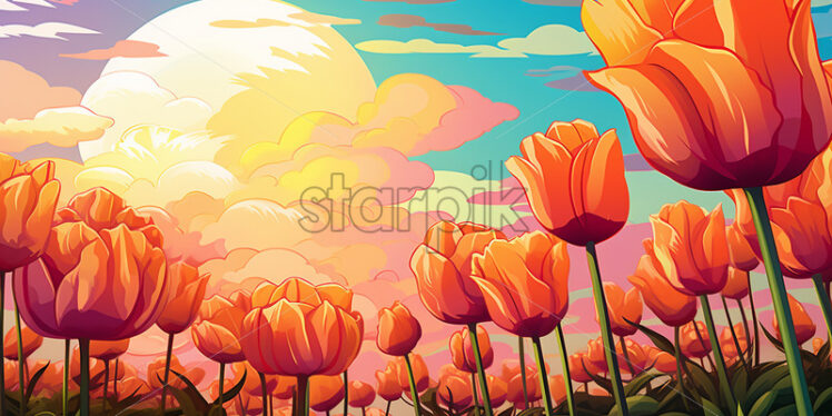 A painting of a field of tulips, digital painting - Starpik Stock