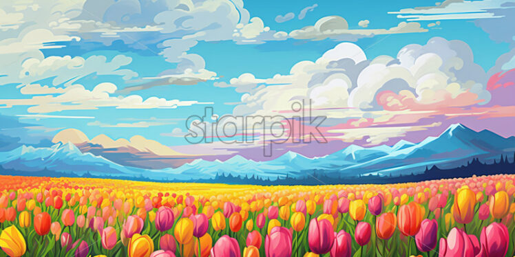 A painting of a field of tulips, digital painting - Starpik Stock