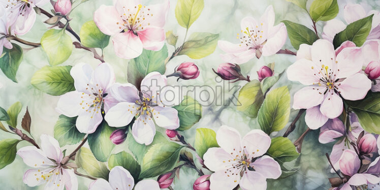 A pattern, the painting on the canvas of some apple flowers - Starpik Stock